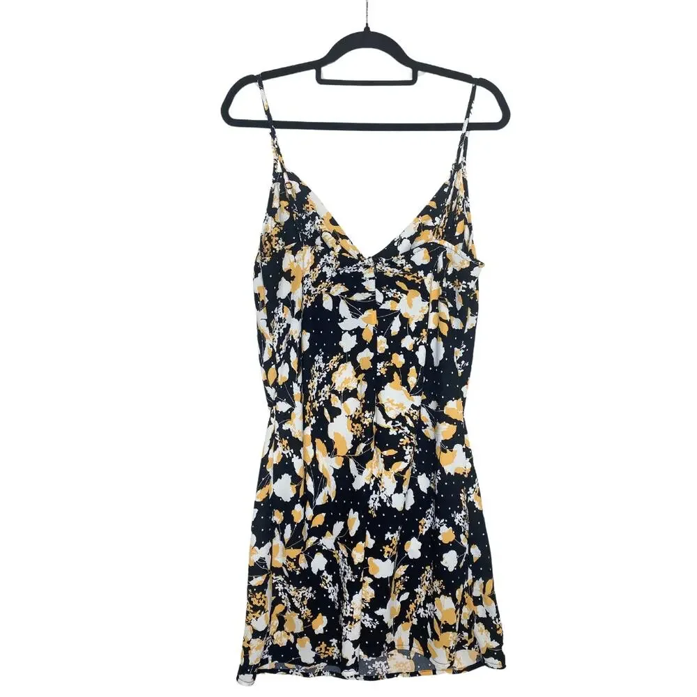Lulus I Wanna Be Yours Floral Sleeveless Mini Slip Dress XL Black Cowl Neck - Picture 11 of 11